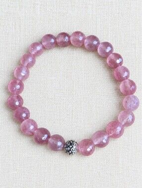 Strawberry Quartz Beaded Stretch Bracelet | Handmade